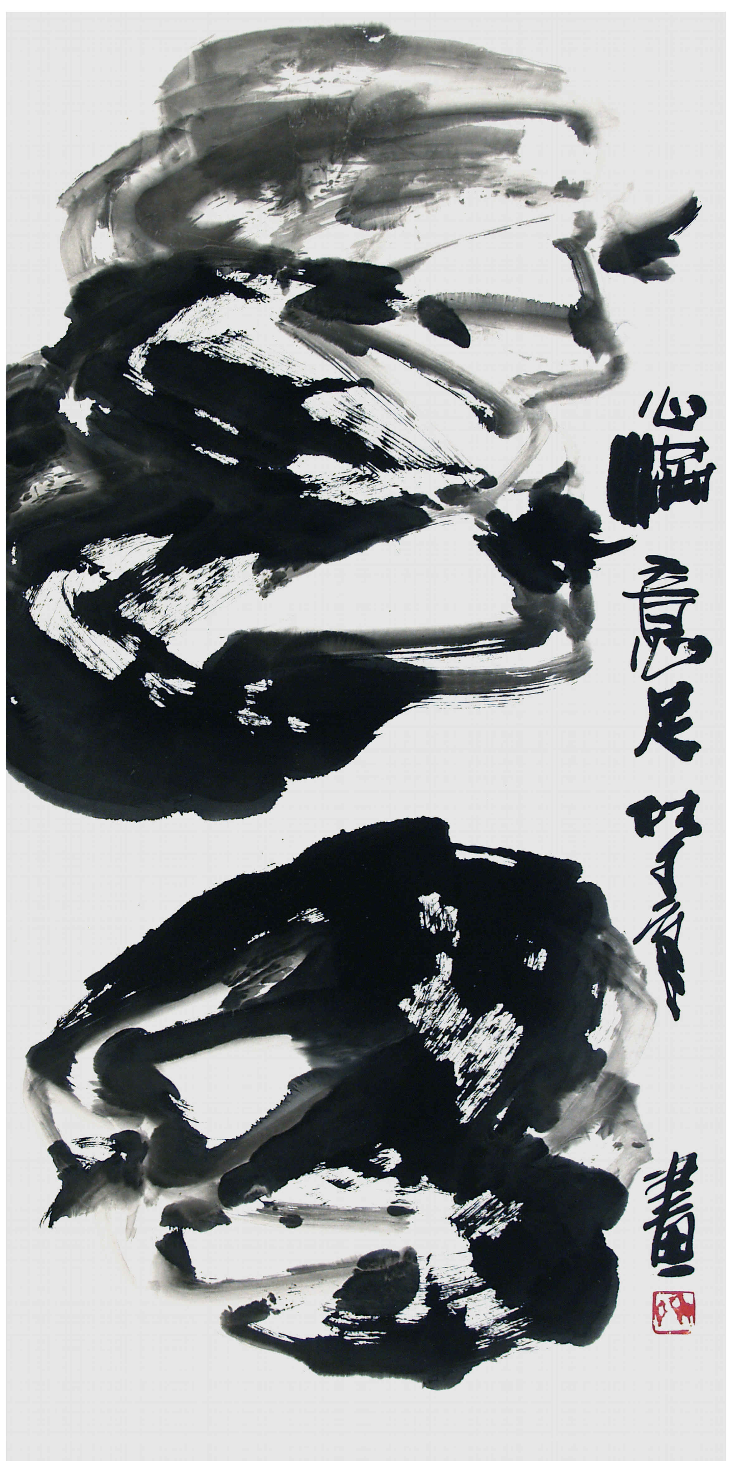 Qi Mengzhang 's freehand brushwork style ink wash painting (aka Chinese painting, literati painting, ink painting, ink brush painting): The Chinese Cabbage, 138×69cm, ink