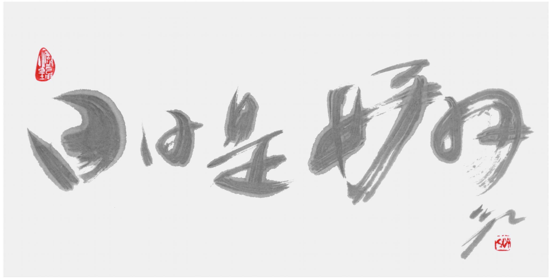 Sai Koh (Qi Hong)’s freehand brushwork Chinese calligraphy (light ink calligraphy, Cursive script): Every Day Is A Good Day, 69×34cm, ink on Mian Liao Mian Lian Xuan paper