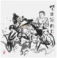 Qi Hong (Sai Koh) 's freehand brushwork style ink wash painting (aka Chinese painting, literati painting, ink painting, ink brush painting): The Dragon Boat Racing, 69×68cm, ink & color, thumbnail