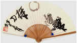 Qi Mengzhang 's freehand brushwork style ink wash painting (aka Chinese painting, literati painting, ink painting, ink brush painting): Frogs and the Moon (Hand fan painting), ink, thumbnail