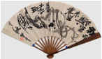 Qi Mengzhang 's freehand brushwork style ink wash painting (aka Chinese painting, literati painting, ink painting, ink brush painting): Hand fan painting (Gourd), ink, thumbnail
