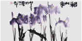 Qi Mengzhang 's freehand brushwork style ink wash painting (aka Chinese painting, literati painting, ink painting, ink brush painting): Japanese Irises, 138×69cm, ink & color, thumbnail
