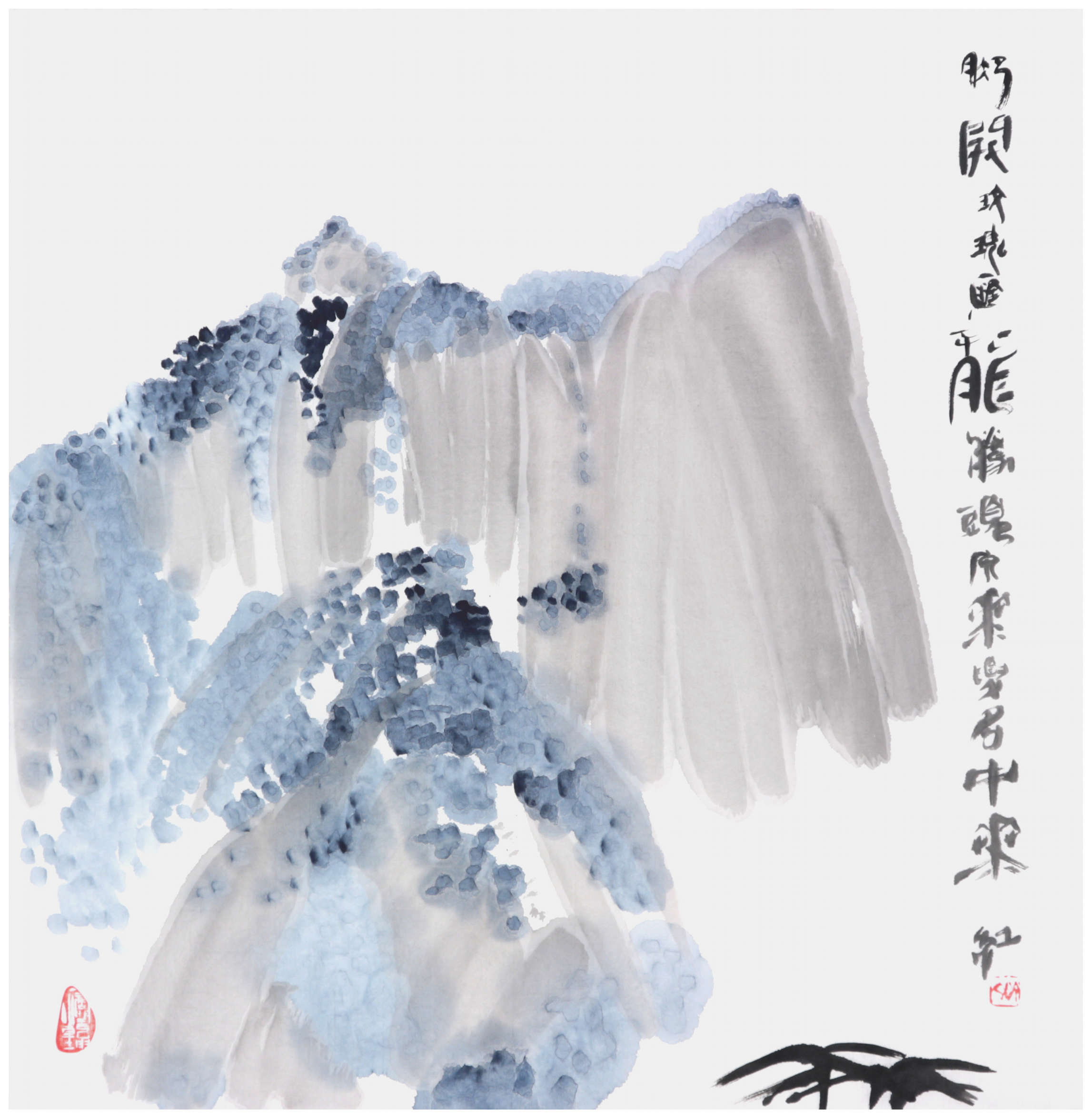 Sai Koh (Qi Hong)’s freehand brushwork Chinese painting (aka, landscape painting,  literati painting,  ink wash painting, ink painting, ink brush painting): Mount Hua 5, 69×68cm, ink & color on Mian Liao Mian Lian Xuan paper