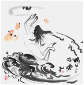 Sai Koh (Qi Hong)’s freehand brushwork Chinese painting (aka, figure painting,  literati painting,  ink wash painting, ink painting, ink brush painting): Nüwa Repairing the Heavens 2, 69×68cm, ink & color on Mian Liao Mian Lian Xuan paper, thumbnail
