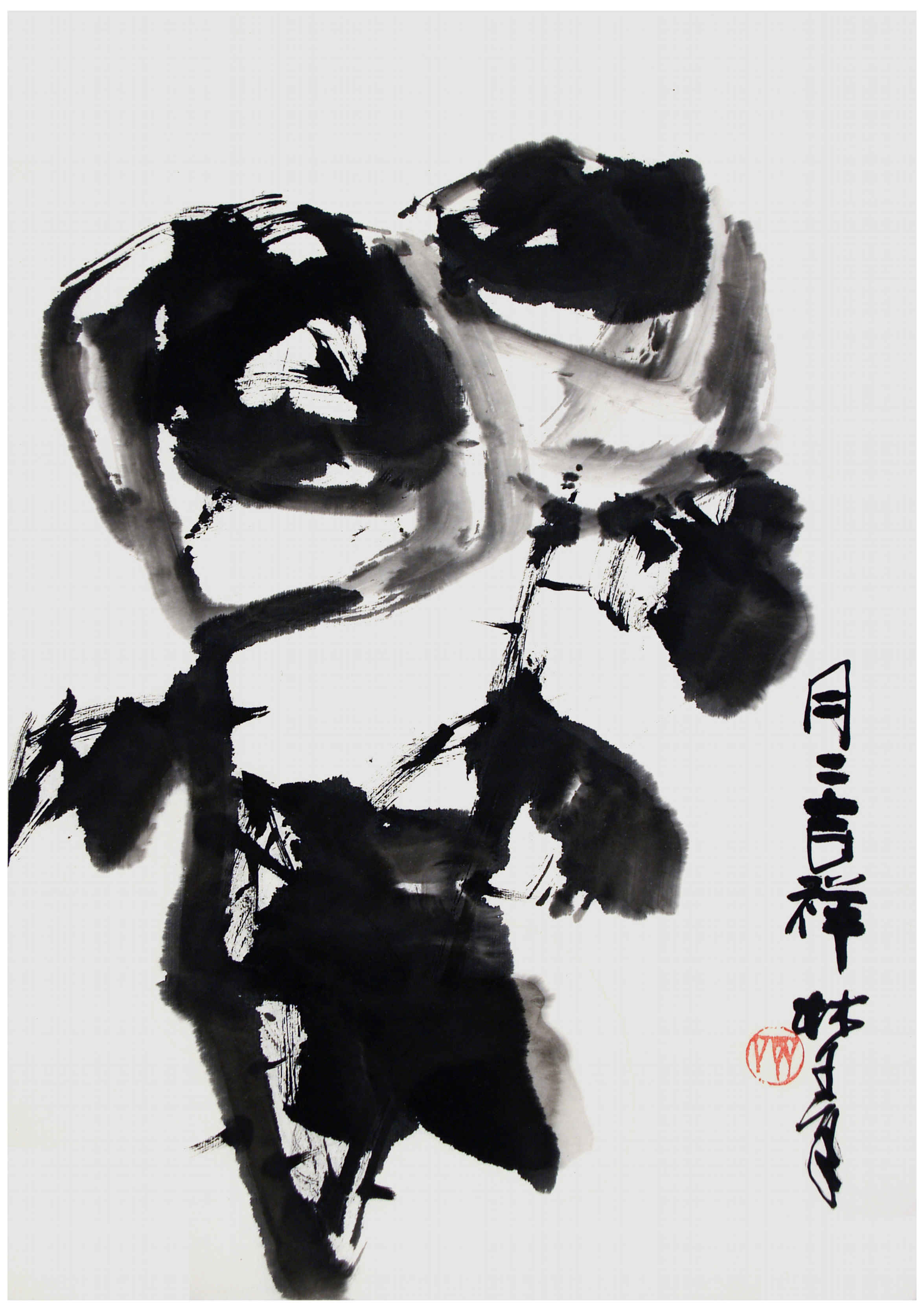 Qi Mengzhang 's freehand brushwork style ink wash painting (aka Chinese painting, literati painting, ink painting, ink brush painting): Roses, 51×35cm, ink