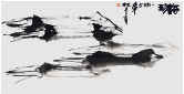 Qi Mengzhang 's freehand brushwork style ink wash painting (aka Chinese painting, literati painting, ink painting, ink brush painting): Squid, 138×69cm, ink, thumbnail