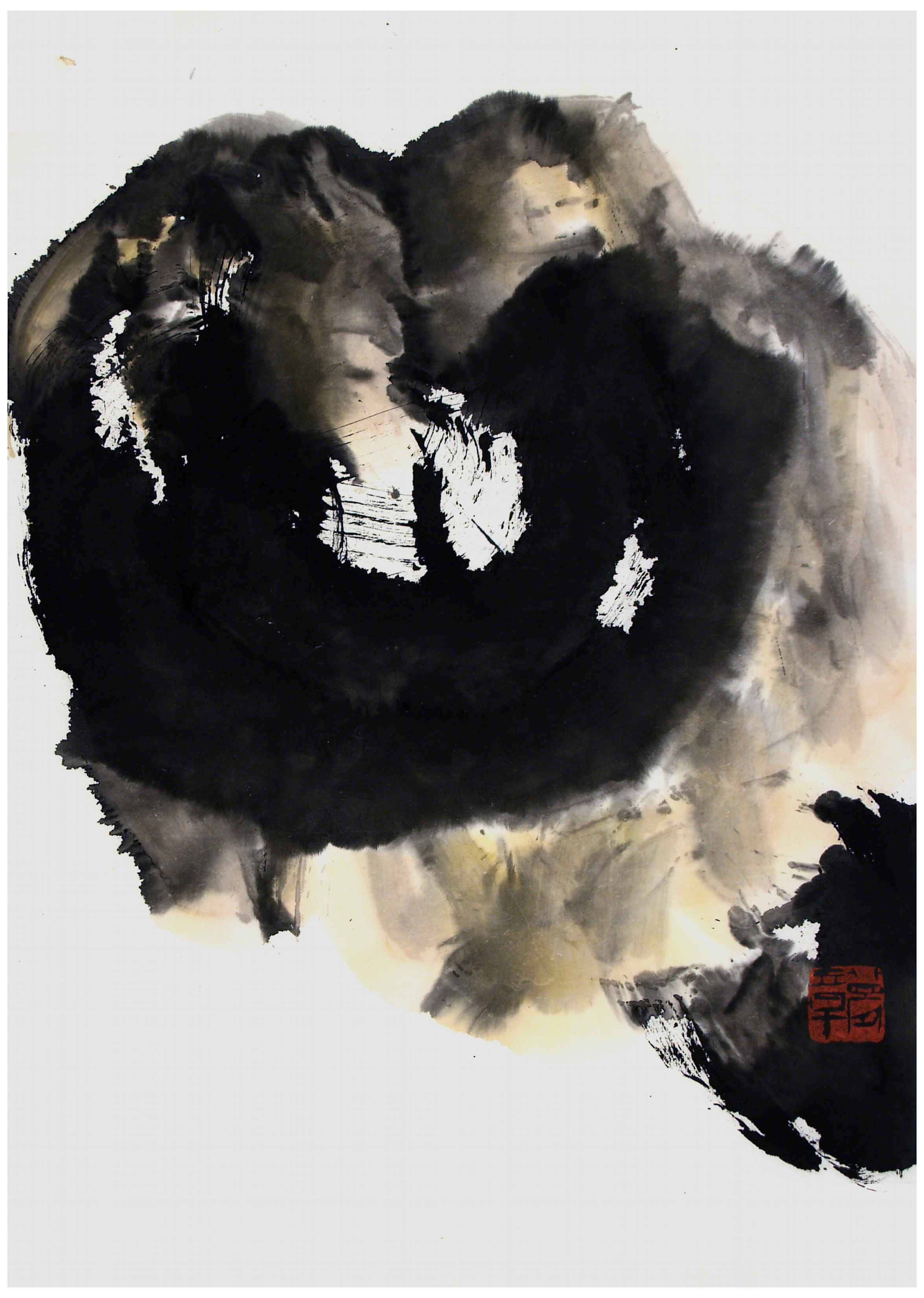 Qi Mengzhang 's freehand brushwork style ink wash painting (aka Chinese painting, literati painting, ink painting, ink brush painting): Sunflower 2, 51×35cm, ink
