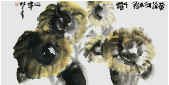 Qi Mengzhang 's freehand brushwork style ink wash painting (aka Chinese painting, literati painting, ink painting, ink brush painting): Sunflower, 138×69cm, ink & color, thumbnail