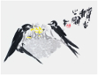 Sai Koh (Qi Hong)’s freehand brushwork Chinese painting (aka, bird-and-flower painting,  literati painting,  ink wash painting, ink painting, ink brush painting): Swallow Families and Nest, 46×34cm, ink & color on Mian Liao Mian Lian Xuan paper, thumbnail