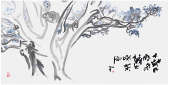 Sai Koh (Qi Hong)’s freehand brushwork Chinese painting (aka, bird-and-flower painting,  literati painting,  ink wash painting, ink painting, ink brush painting): The Ancient Interim Tea Tree in Bangwai, 138×69cm, ink & color on Mian Liao Mian Lian Xuan paper, thumbnail