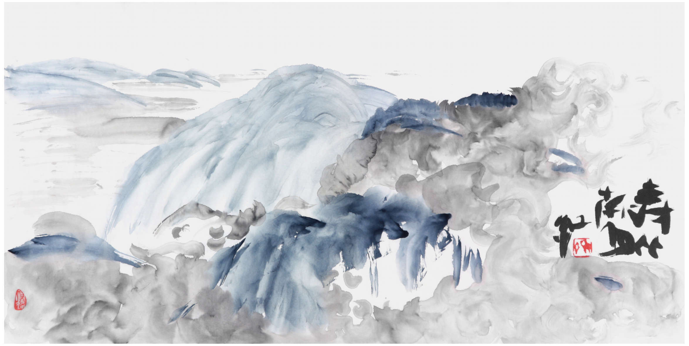 Sai Koh (Qi Hong)’s freehand brushwork Chinese painting (aka, landscape painting,  literati painting,  ink wash painting, ink painting, ink brush painting): The Zhongnan Mountains 2, 138×69cm, ink & color on Mian Liao Mian Lian Xuan paper