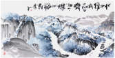 Sai Koh (Qi Hong)’s freehand brushwork Chinese painting (aka, landscape painting,  literati painting,  ink wash painting, ink painting, ink brush painting): Mount Wuyi (GANOHERB), 138×69cm, ink & color on Mian Liao Mian Lian Xuan paper, thumbnail