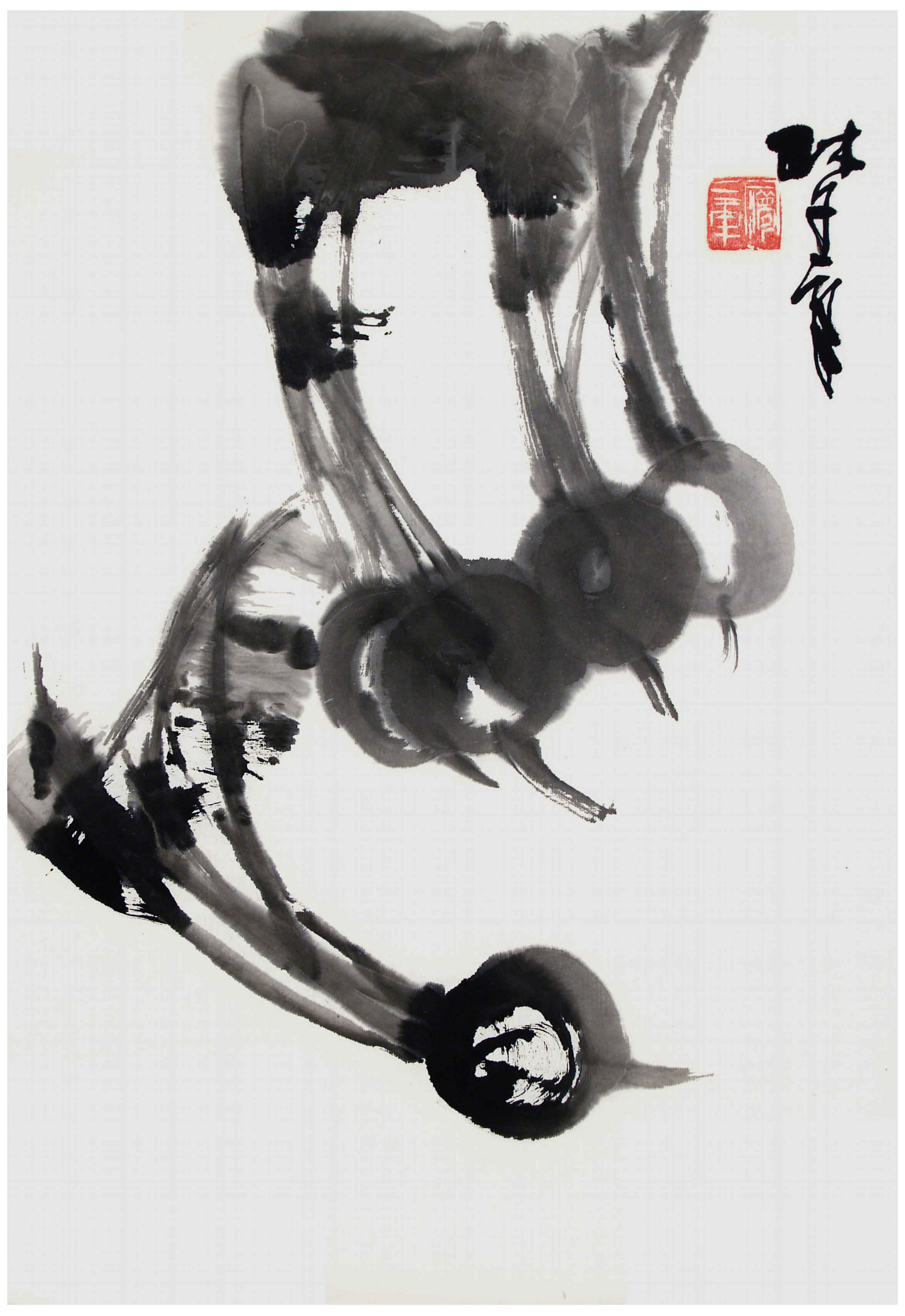 Qi Mengzhang 's freehand brushwork style ink wash painting (aka Chinese painting, literati painting, ink painting, ink brush painting): Turnips, 51×35cm, ink